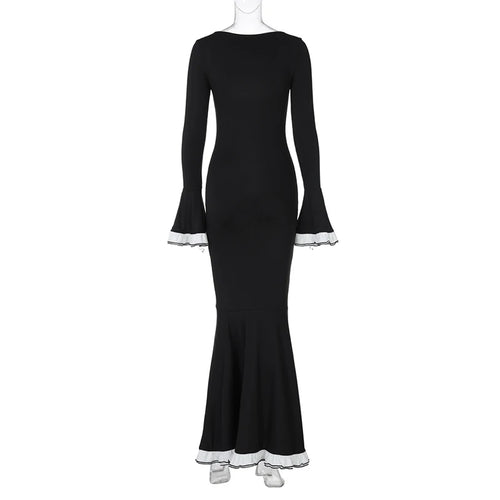 Load image into Gallery viewer, Flare Sleeve Sexy Bodycon Elegant Long Sleeve Maxi Dress Women High Waist Square Collar Evening Dress Female Clothes

