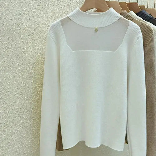 Load image into Gallery viewer, Autumn Winter Women Solid Mesh Velvet Sweater Korean Fashion Warm Round Collar Knitwear Long Sleeve Pullovers Tops Thick Popular
