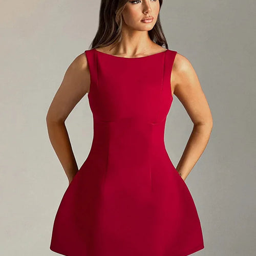 Load image into Gallery viewer, Elegant Backless Mini Tank Dress For Women Fashion Black O Neck Sleeveless Club Party A-line Basics Sexy Dress New
