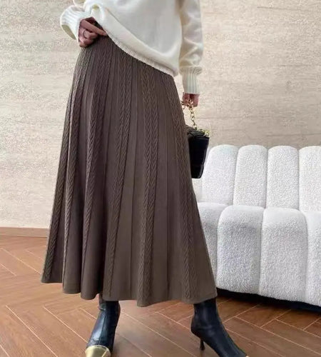 Korean Style Woman Solid New Elegant High Waist Knitted Skirt Autumn Winter Vintage Casual Simple Versatile Festival Party Skirt