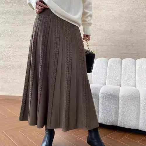 Load image into Gallery viewer, Korean Style Woman Solid New Elegant High Waist Knitted Skirt Autumn Winter Vintage Casual Simple Versatile Festival Party Skirt
