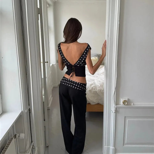 Load image into Gallery viewer, Backless Polka Dot Crop Tops Women Vest Fashion Summer New Oblique Shoulder Sleeveless Tank Tops Pullovers Female
