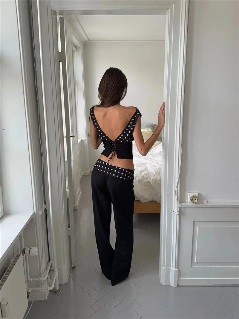 Backless Polka Dot Crop Tops Women Vest Fashion Summer New Oblique Shoulder Sleeveless Tank Tops Pullovers Female
