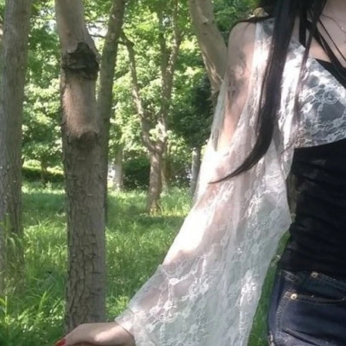 Load image into Gallery viewer, Summer Fake Two Pieces Lace Patchwork Women T-shirt Harajuku Off Shoulder Slim Fit Tops Y2k Aesthetic Grunge Ruffle Sleeve Tees
