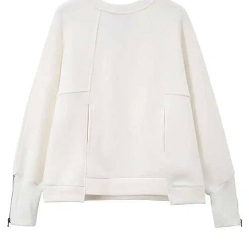 Load image into Gallery viewer, Loose Fit White Cuff Zipper Sweatshirt New Round Neck Long Sleeve Women Big Size Fashion Spring Autumn 2025 1DD5133
