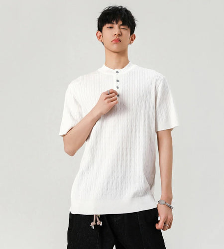 Men's T-shirts Short Sleeve Button Design New Korean Style Solid Color Round Neck Trendy Simple Male Tees 9W1938