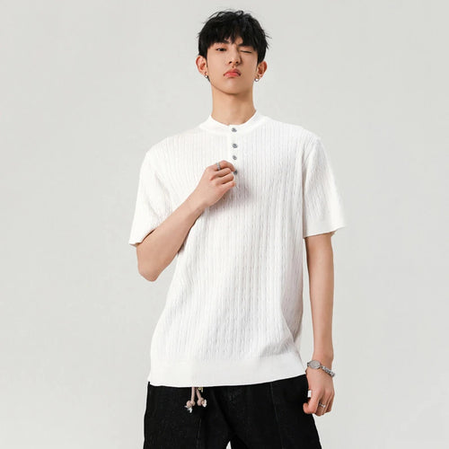 Load image into Gallery viewer, Men&#39;s T-shirts Short Sleeve Button Design New Korean Style Solid Color Round Neck Trendy Simple Male Tees 9W1938
