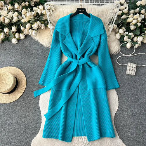 Load image into Gallery viewer, Korean New Autumn Winter Women Simplicity Solid Long Sleeves Vacation Bandage Cardigan Knitwear Sweater Coat Fashion Trend Thick
