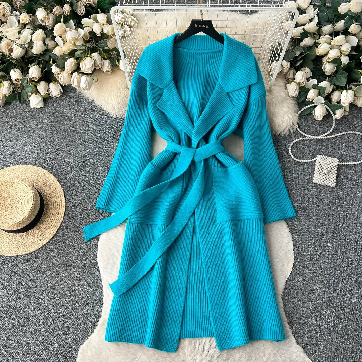 Korean New Autumn Winter Women Simplicity Solid Long Sleeves Vacation Bandage Cardigan Knitwear Sweater Coat Fashion Trend Thick
