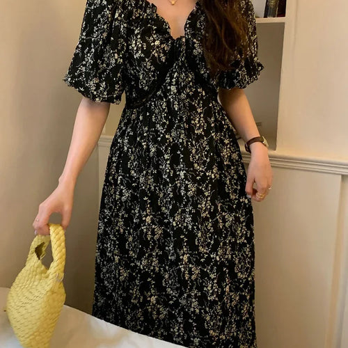 Load image into Gallery viewer, Lace V-neck Butterfly Sleeve Printed Women&#39;s Dresses Lace-up Slim Waist Chiffon Casual Streetwear Outfits Elegant Dress
