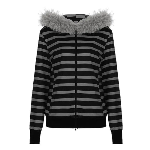 Load image into Gallery viewer, Striped Women Hoodies Coats 2024 Ropa Mujer Furry Hooded Zipper Sweatshirts Y2k Tops Casual Fashion Korean Hoodie Ropa Mujer
