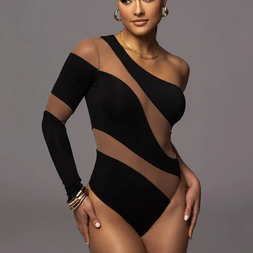 Load image into Gallery viewer, Sexy Stripe Long Sleeve Bodysuit Women One Shoulder Tight Elastic Female Bodysuit Casual Fashion Street Autumn New 2023
