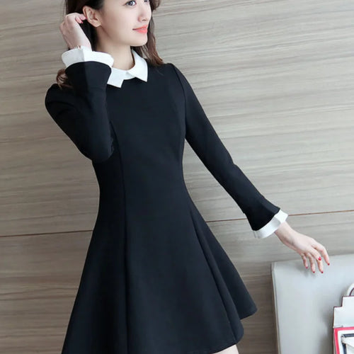 Load image into Gallery viewer, Vintage School Student Black Dress Women Korean Style Kpop Fashion Short Dresses Party Long Sleeve Spring Fashion
