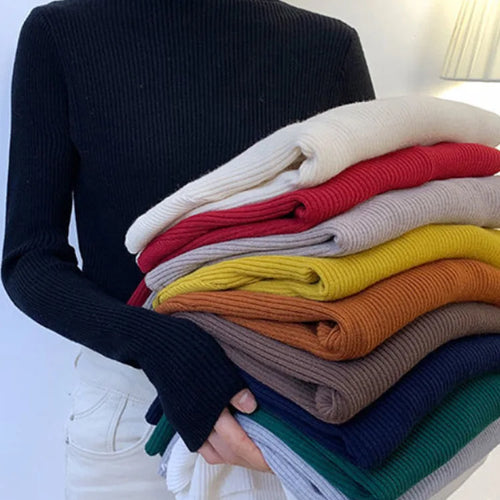 Load image into Gallery viewer, New 2025 Women Pullover Turtleneck Sweater Autumn Long Sleeve Slim Elastic Korean Simple Basic Cheap Jumper Solid Color Top
