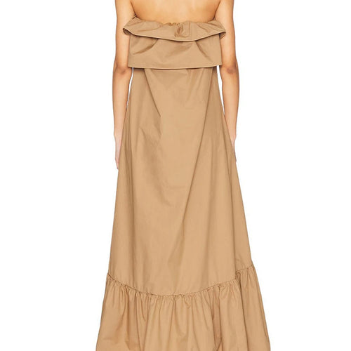 Load image into Gallery viewer, Solid Loose Spliced Ruffles Folds Casual Dresses for Women Strapless Sleeveless Minimalist Long Dress Female New
