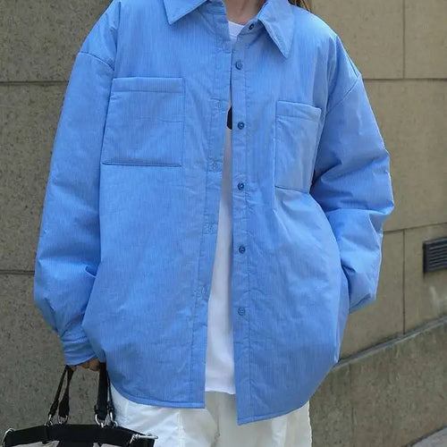 Load image into Gallery viewer, Women Blue Plaid Cotton-padded Big Size Warm Blouse New Lapel Long Sleeve Shirt Fashion Tide Autumn Winter 2025 1DH7214
