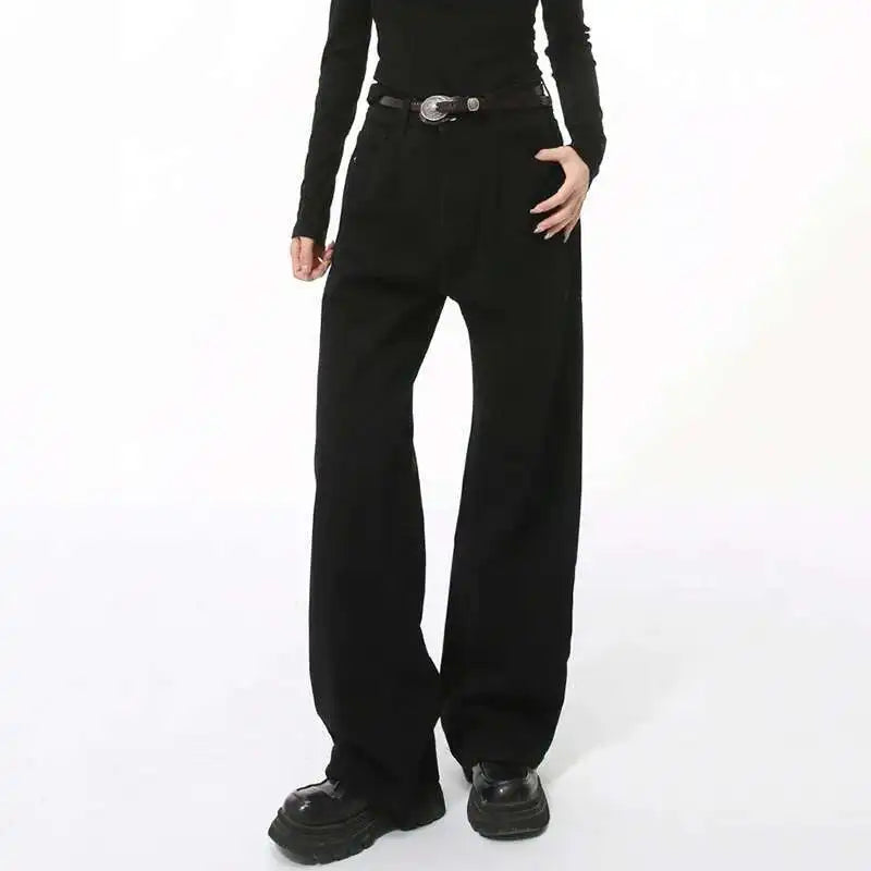 Minimalist Men Denim Pants Droop Solid Color Washed Casual Straight Wide Leg Korean Style Male Loose Jeans Menswear 9C7863