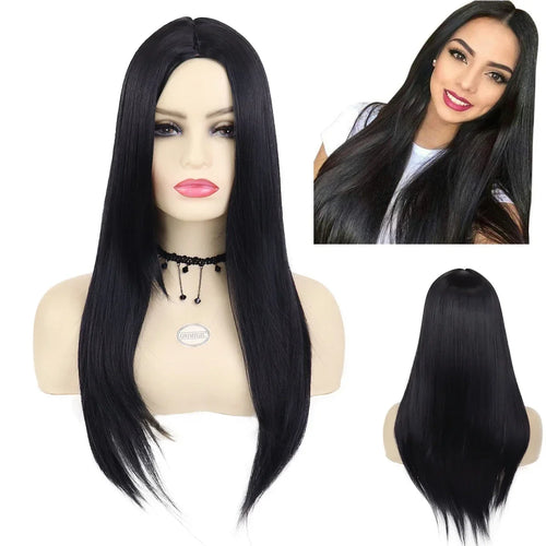 Load image into Gallery viewer, Synthetic Long Black Wigs for Women Natural Straight Hair TV Movie Cosplay Trendy Anime Wig Halloween Costome Addams
