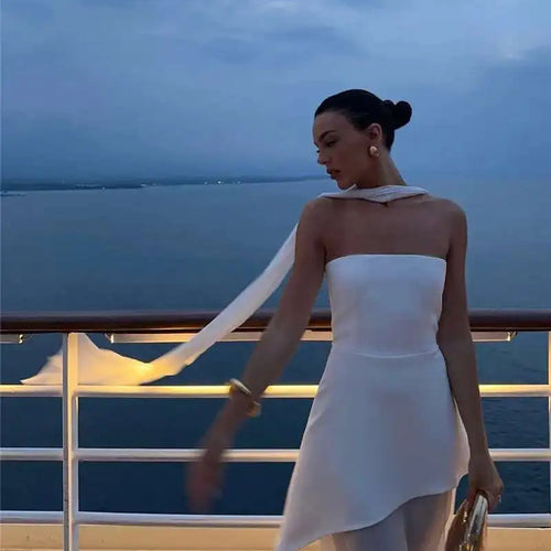 Load image into Gallery viewer, Elegant Strapless Sexy Maxi Dress For Women Gown With Scarf Off-shoulder Sleeveless Backless Split Beach Long Dress
