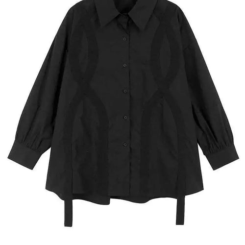 Load image into Gallery viewer, Women Black Cross Ribbon Big Size Casual Blouse New Lapel Long Sleeve Shirt Fashion Tide Spring Autumn 2025 1DH4579
