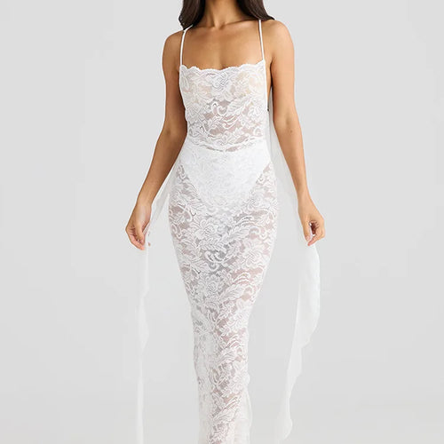 Load image into Gallery viewer, Sexy Sleeveless Lace Patchwork Print Women Backless Party Evening Dress 2024 New Trailing Long Skirt Flowing Vestido
