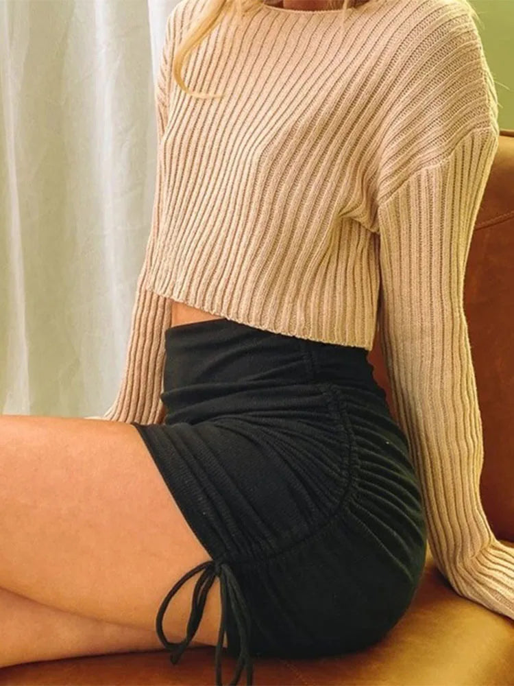 women's skirts harajuku 2024 spring autumn period ladies knitting thread side draw string elastic sexy skirts womens