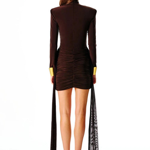 Load image into Gallery viewer, Turtleneck Long Sleeve Sexy Mini Dress For Women New Fashion Draped Ruched Bodycon Club Party Dress Elegant New Dresses
