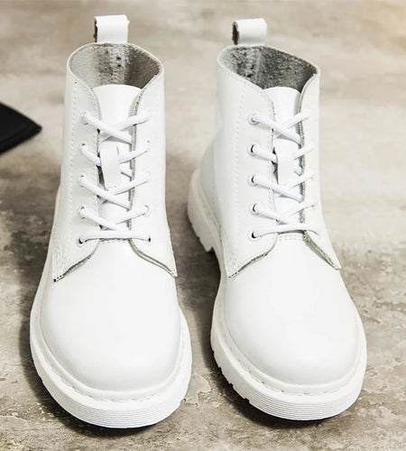 Genuine Leather Boots Women White Ankle Boots Motorcycle Boots Female Autumn Winter Shoes Woman Punk Winter Botas Mujer Spring