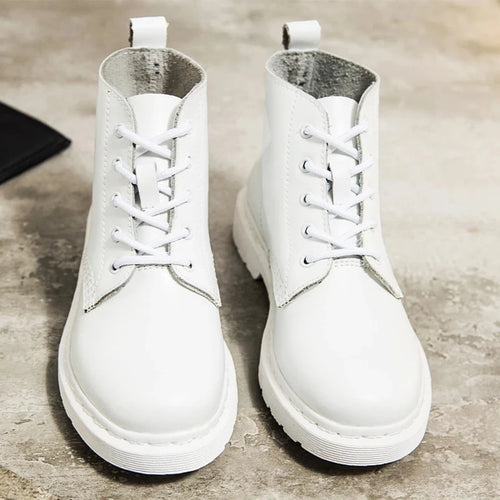 Load image into Gallery viewer, Genuine Leather Boots Women White Ankle Boots Motorcycle Boots Female Autumn Winter Shoes Woman Punk Winter Botas Mujer Spring
