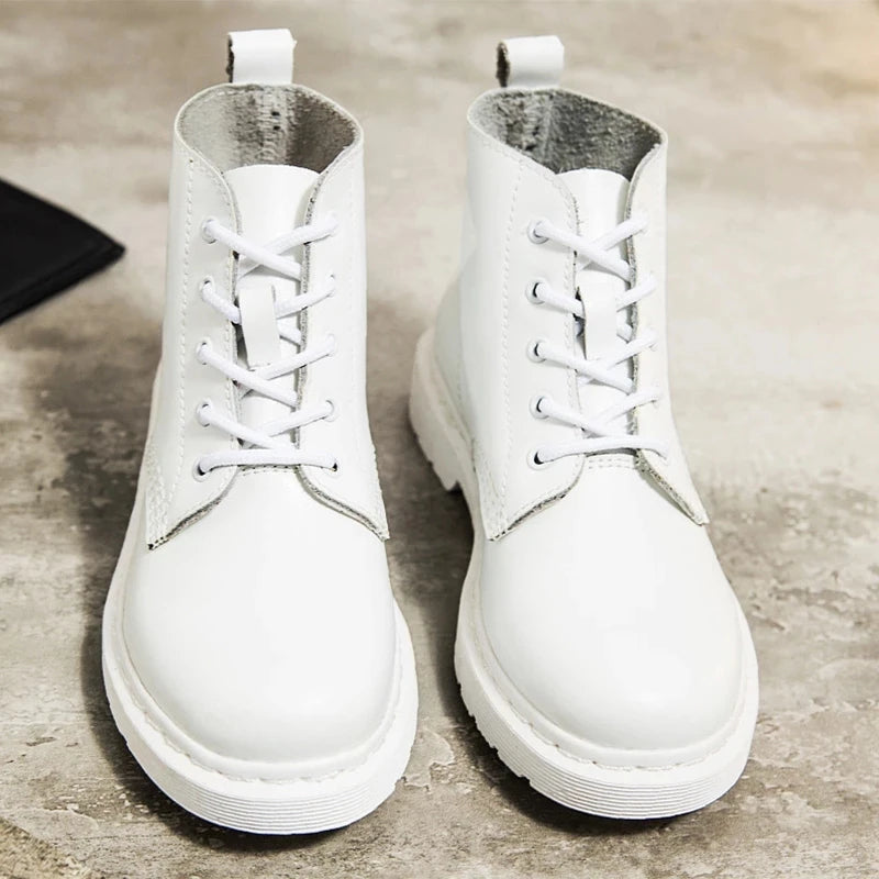 Genuine Leather Boots Women White Ankle Boots Motorcycle Boots Female Autumn Winter Shoes Woman Punk Winter Botas Mujer Spring