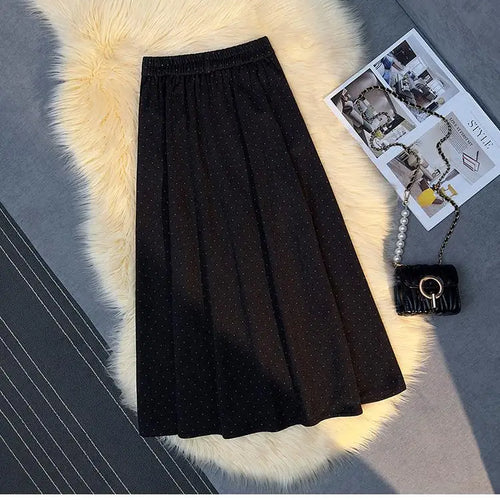 Load image into Gallery viewer, French Vintage Women Polka Dot Elegant High Waist Party Long Skirts 2024 Autumn Winter Woolen A-line Pleated Half Skirt Fashion

