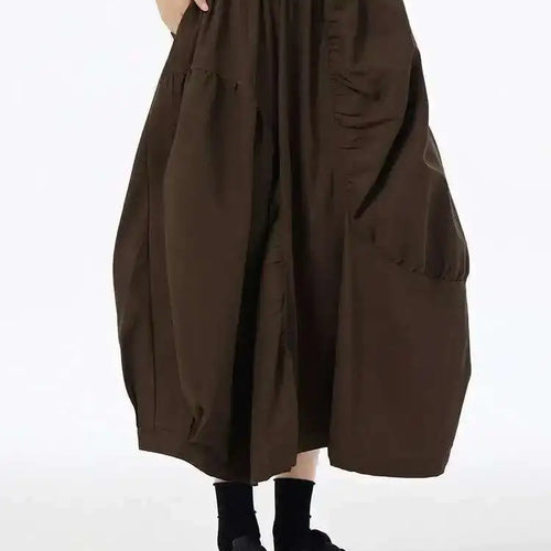 Load image into Gallery viewer, High Elastic Waist Coffee Irregular Pleated Casual Midi Half-body Skirt Women Fashion Tide New Spring Autumn 2025 1DH6613

