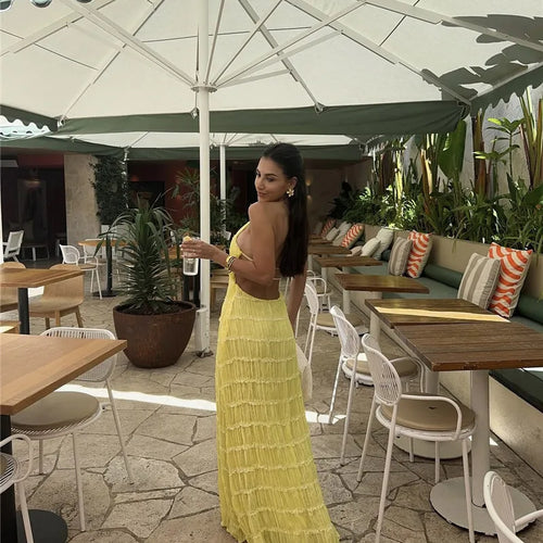 Load image into Gallery viewer, Halter Backless Sexy Maxi Dress For Women Spring Summer New Lace-up Sleeveless Pleated Beach Holiday Long Dress Elegant
