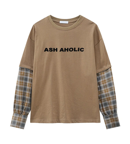 Men's T-shirts New Korean Style Letter Printed Splicing Detachable Plaid Half Sleeve Fashion Causal Menwear Summer 9W1842