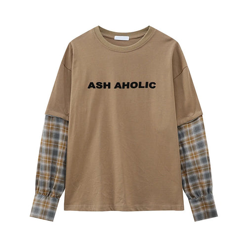 Load image into Gallery viewer, Men's T-shirts New Korean Style Letter Printed Splicing Detachable Plaid Half Sleeve Fashion Causal Menwear Summer 9W1842
