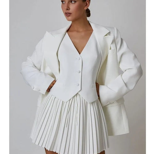 Load image into Gallery viewer, Fashion Suit Vest Pleated Short Skirt Two Piece Set Women&#39;s Slim Button Tight Set Female Summer New 2024 Street Clothing

