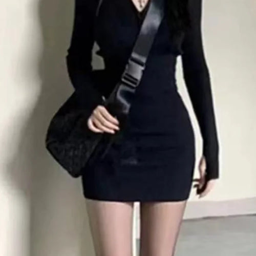 Load image into Gallery viewer, Korean Style Kpop Knit Knitted Bodycon Dress Mini Casual High Street Long Sleeve Wtap Slim Short Dresses Autumn
