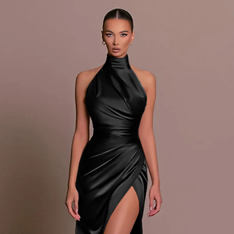Halter Sleevelessthigh High Split Maxi Dress For Women Fashion Backless Bodycon Sexy Club Party Evening Long Dress