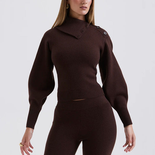 Load image into Gallery viewer, Autumn/Winter Fashion Sweater Set Women Polo Neck Long Sleeve Top Slim Elastic Pants Two Piece Set Female Casual Street
