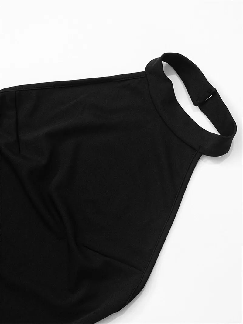 Patchwork Halter Backless Sexy Midi Dress Women Gown Elegant Fashion Contrast Color Sleeveless Pleated Long Dress