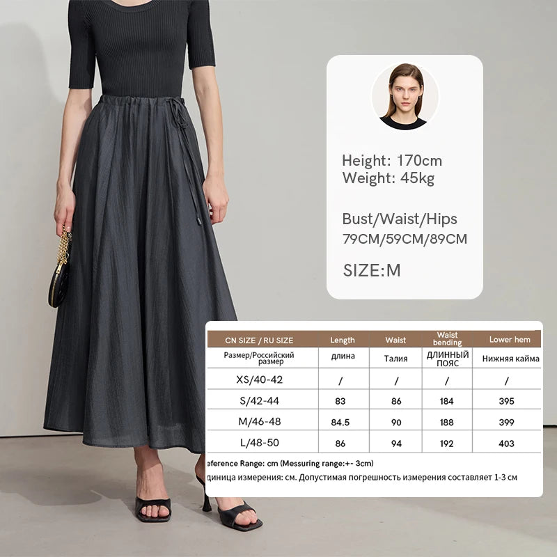 Minimalist New Summer Knee Length A-line Skirt Women Adjustable Drawstring Solid Color Commuting Style Loose Skirt 12522025