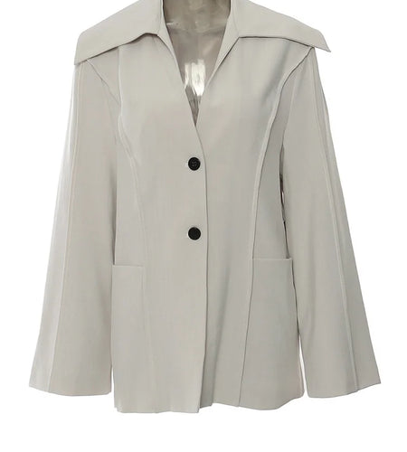 Women Gray Belted Pocket Elegant Big Size Blazer New V-neck Long Sleeve Jacket Fashion Tide Spring Autumn 2025 1DH7640