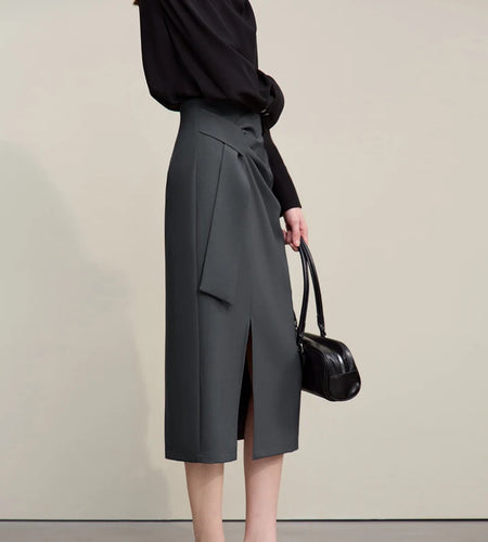 Women's Skirt 2026 Spring New H-Line Elegant Anti-wrinkle Split Skirt Solid Mid-length Versatile Woman Clothes 12621005