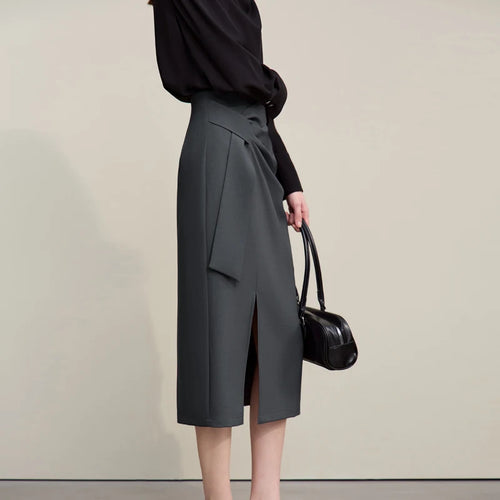 Women's Skirt 2026 Spring New H-Line Elegant Anti-wrinkle Split Skirt Solid Mid-length Versatile Woman Clothes 12621005