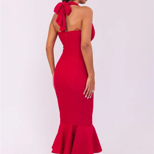 Load image into Gallery viewer, Sleeveless Fishtail Maxi Dress For Women Autumn New Halter Deep V Neck Backless Bodycon Party Sexy Long Dress Elegant
