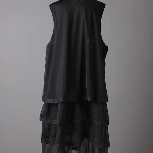 Load image into Gallery viewer, Women Black Layers Mesh Big Size Midi Vest Shirt Dress New Lapel Sleeveless Fashion Tide Spring Summer 2025 1DH9472
