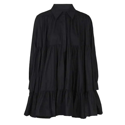 Load image into Gallery viewer, Women Black Pleated Elegant Mini Shirt Dress New Lapel Long Sleeve Loose Fit Fashion Tide Spring Autumn 2025 1DE365901

