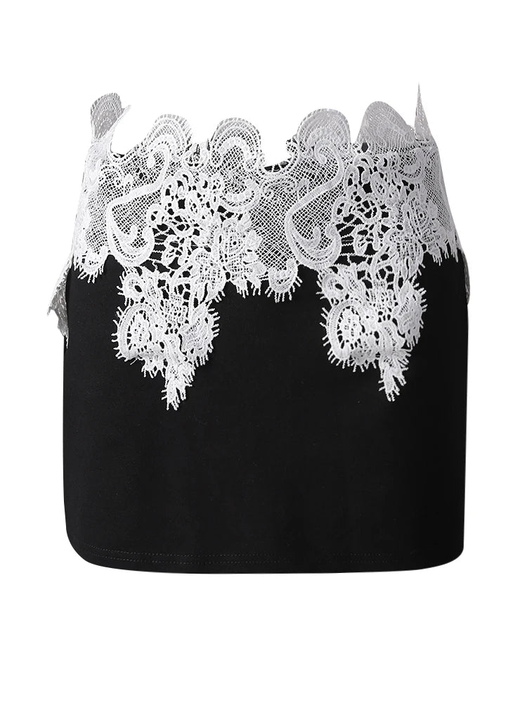 High Waist Black Lace Irregular Color-block Mini Half-body Skirt Women Fashion Tide New Spring Summer 2025 CPG3155