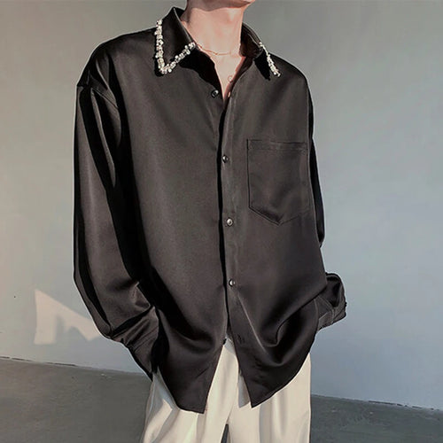 Load image into Gallery viewer, Korean Men&#39;s Shirts Long Sleeve New Summer Bead Decoration Turn-down Collar Trendy Single Breasted Male Clothing 9W1701
