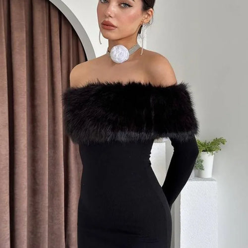 Load image into Gallery viewer, Elegant One Shoulder Hairy Long Sleeve Elastic Tight Dress For Women Spring New 2025 Slimming Party Club Evening Dress
